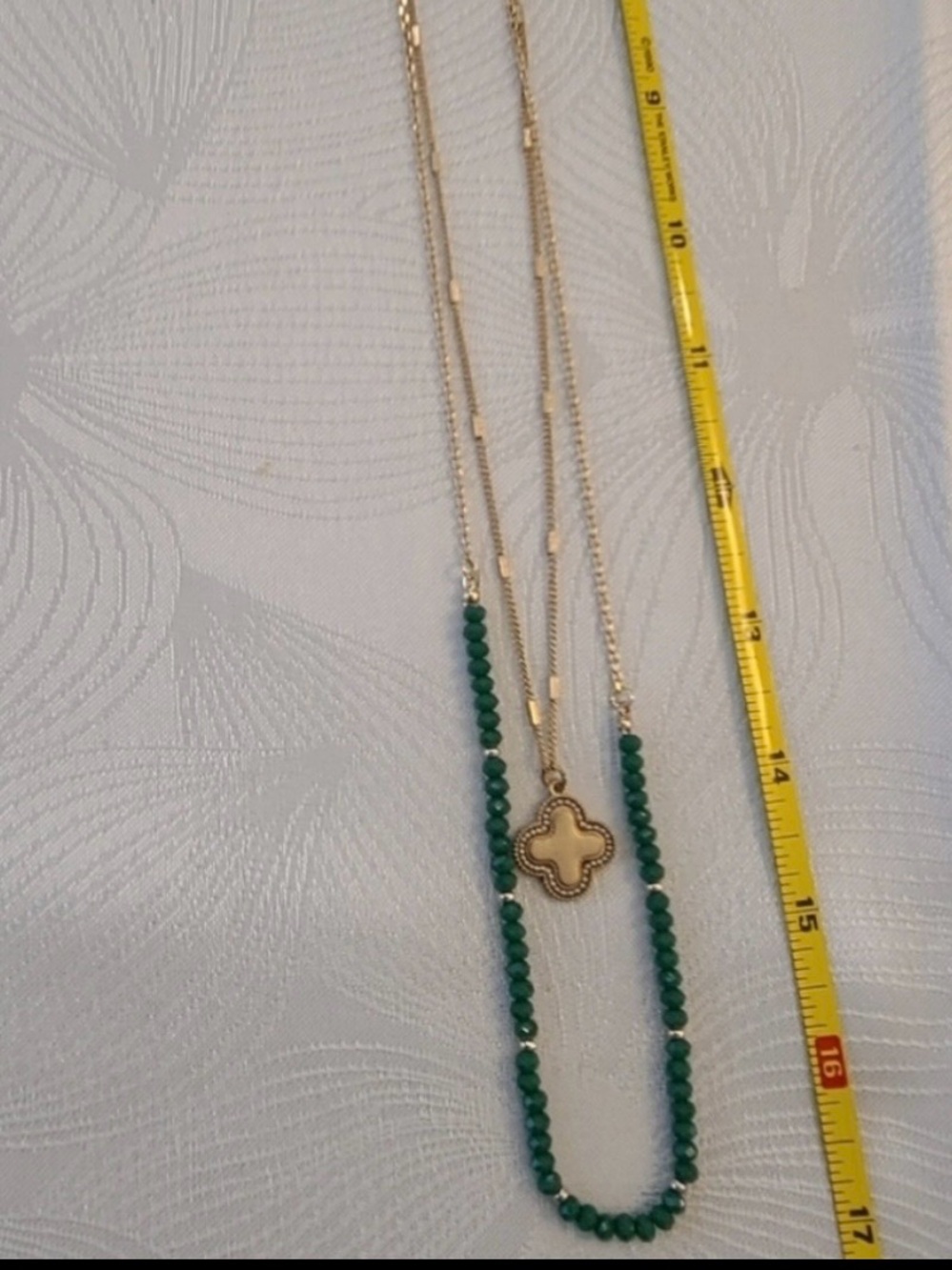 Anthropologie Gold Layered Necklace with Green Beads - Picture 4 of 4